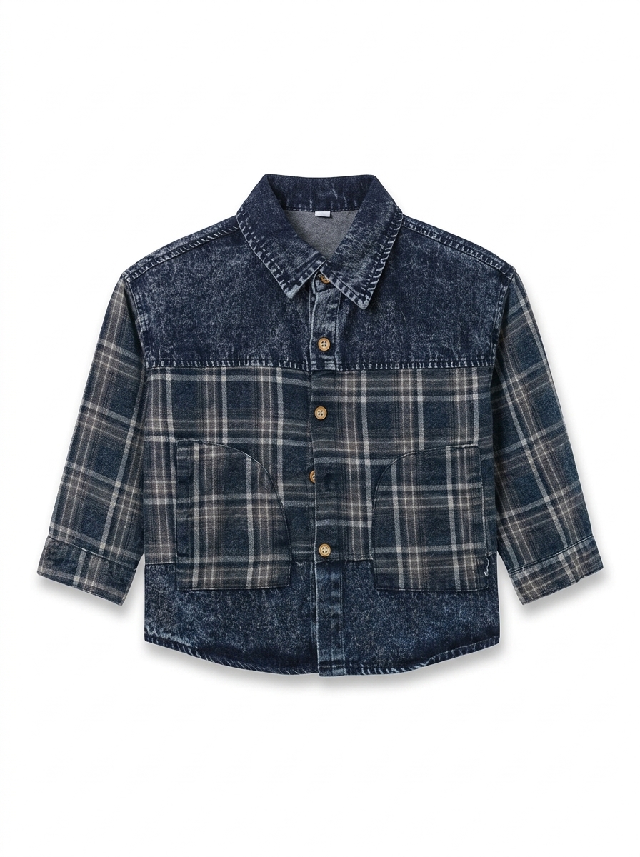 Indigo Plaid Western Denim Shirt