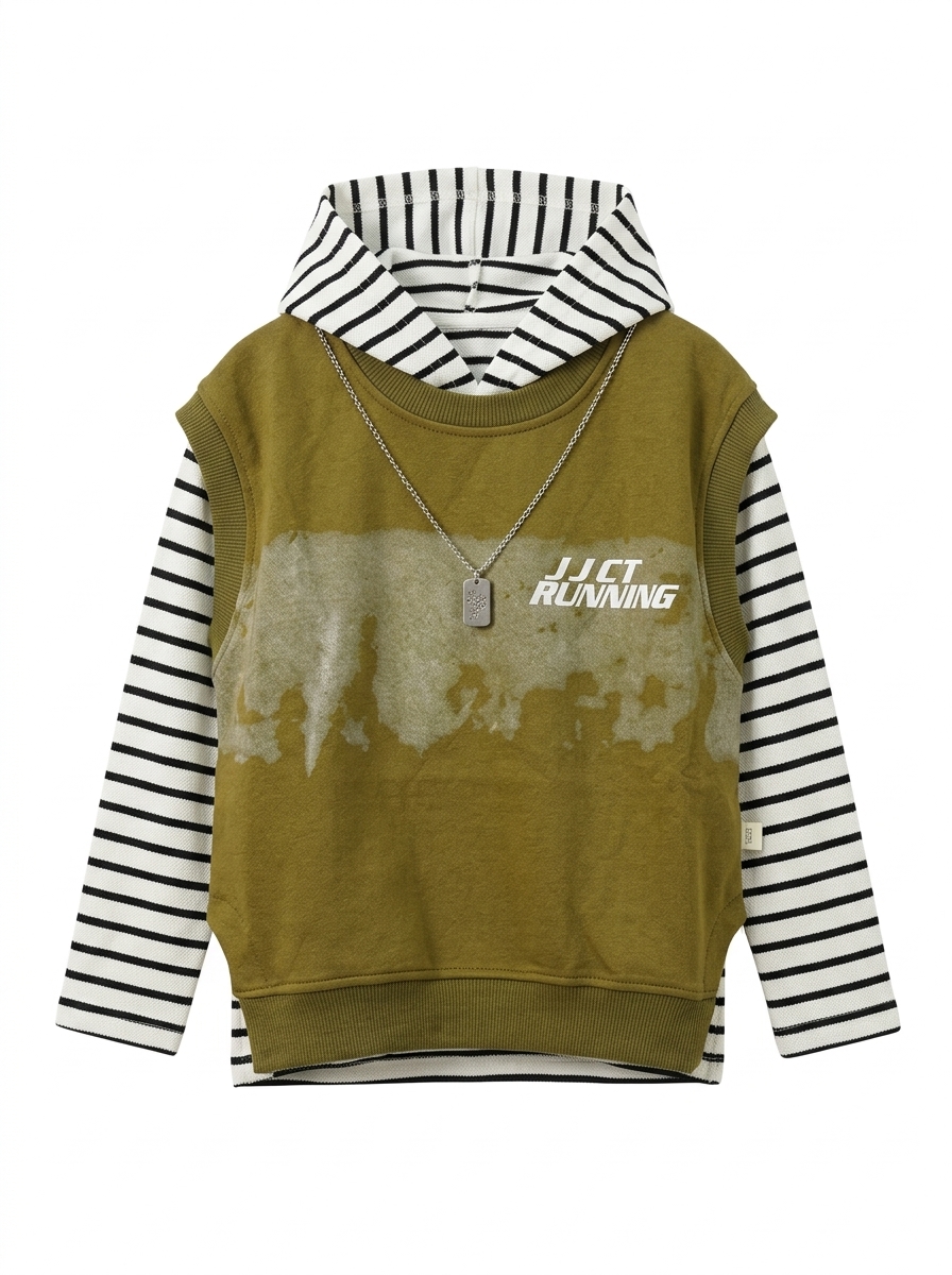 Olive Utility Knit Vest & Striped Set