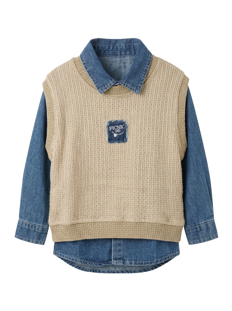Waffle Knit 'Picnic' Vest & Denim Shirt
