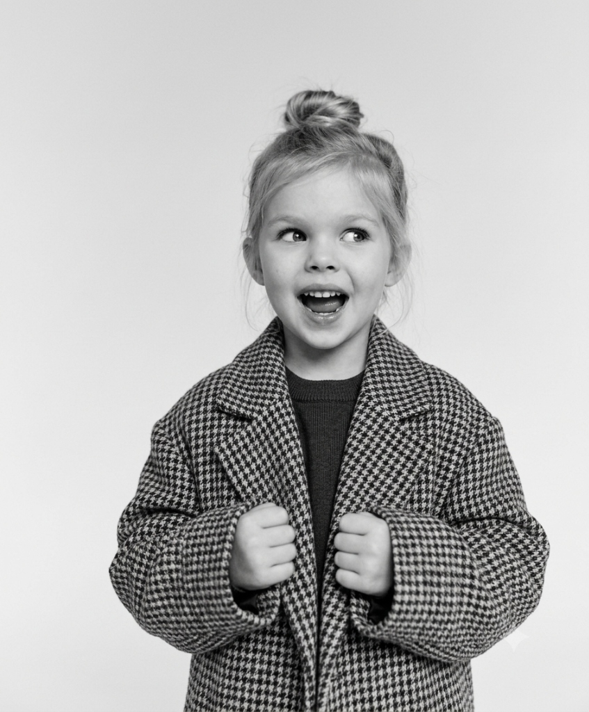 Child in TRENDORA Houndstooth Coat - Pose 1